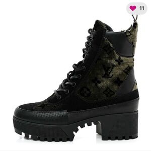 Louis Vuitton Black and Olive Lace Up Boots